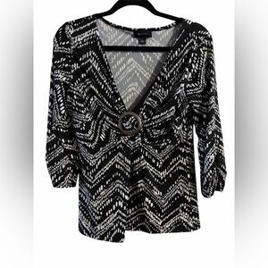 AB Studio Black and White Chevron Blouse